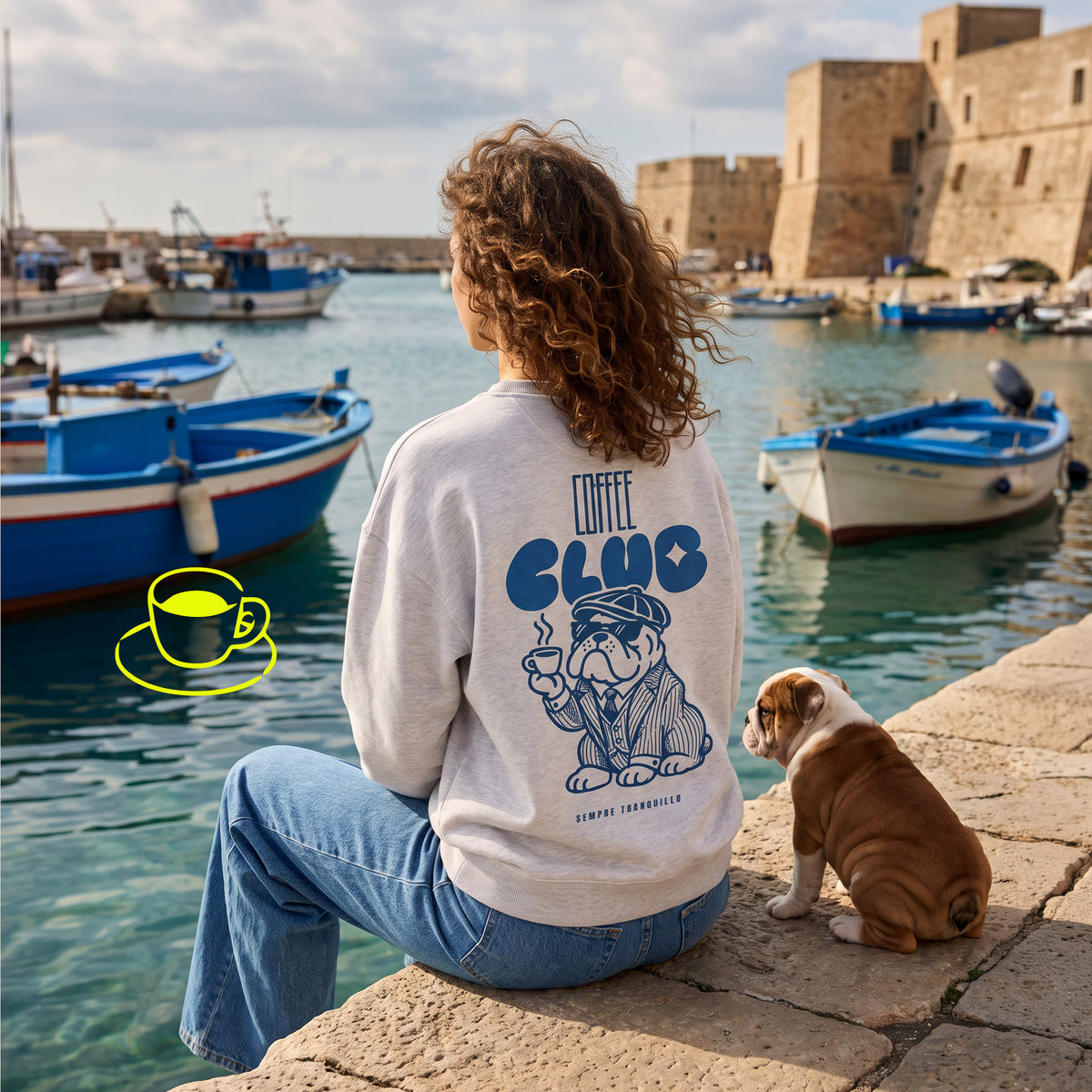 Unisex Oversized Sweatshirt Sempre Tranquillo Rückenprint & Stick