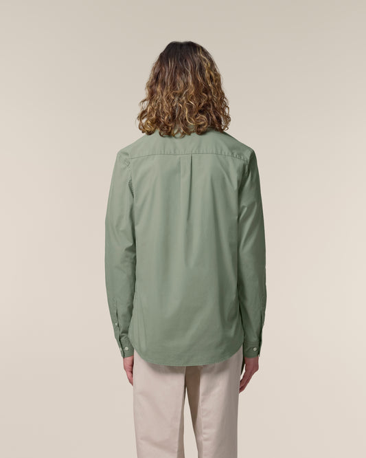 Men Shirt Green Heart Embroidery