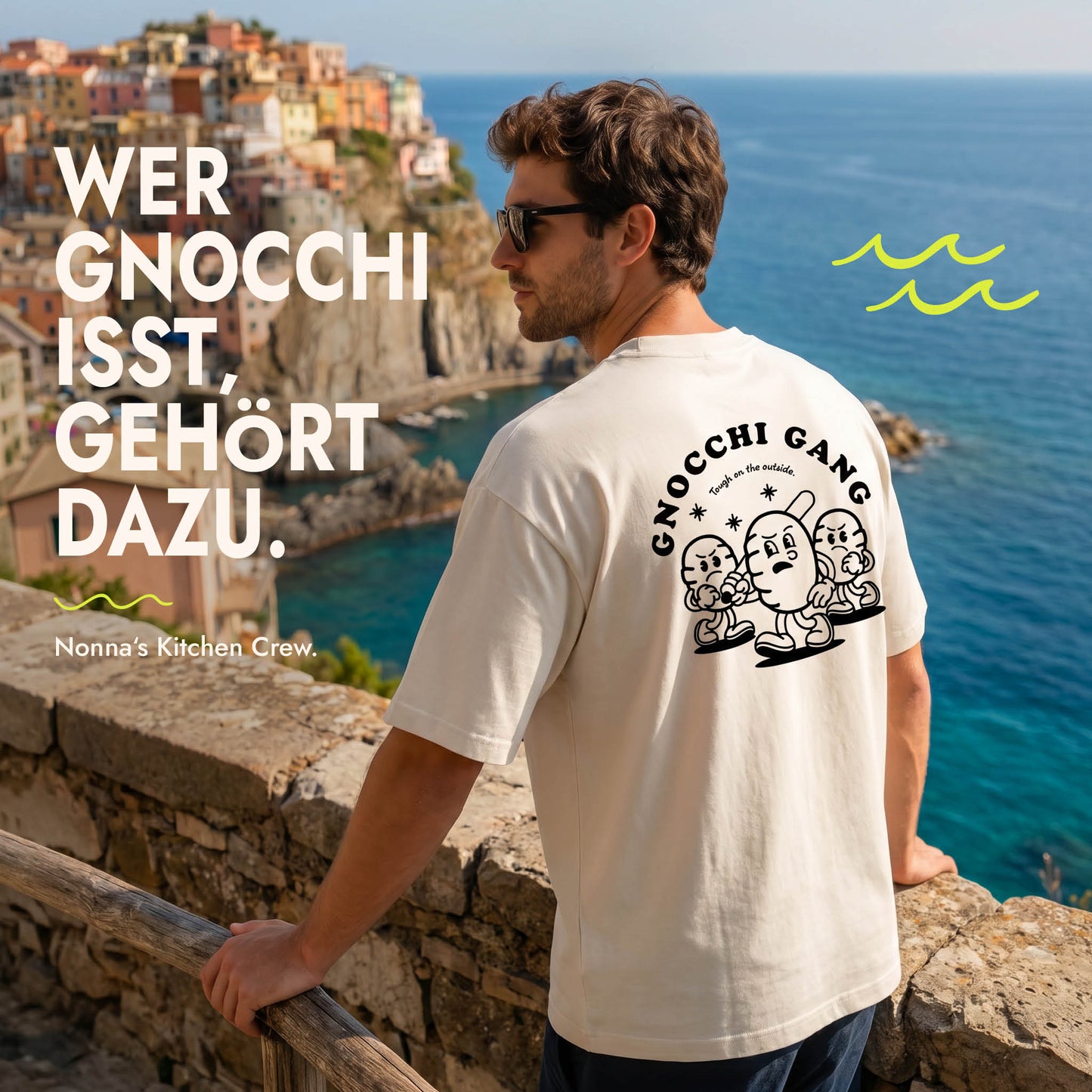 Unisex Oversized T-Shirt Gnocchi Gang Rückenprint & Stick