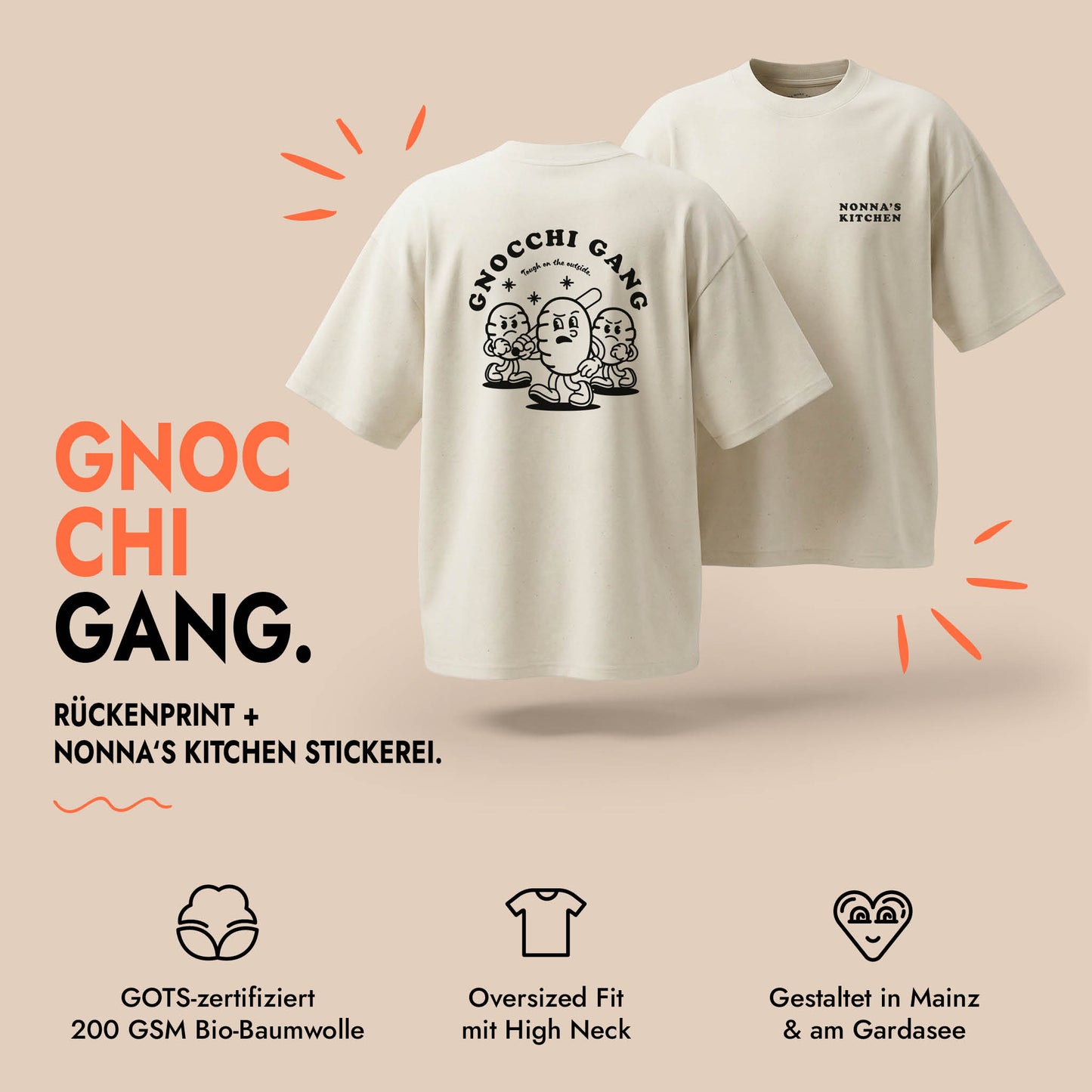 Unisex Oversized T-Shirt Gnocchi Gang Rückenprint & Stick