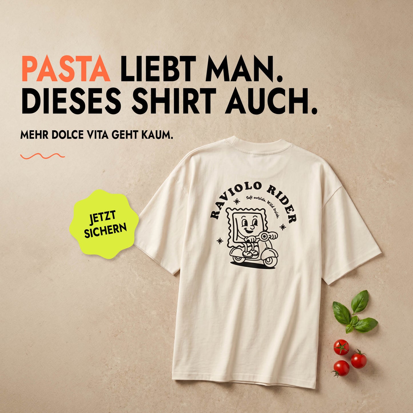 Unisex Oversized T-Shirt Raviolo Rider Rückenprint & Stick