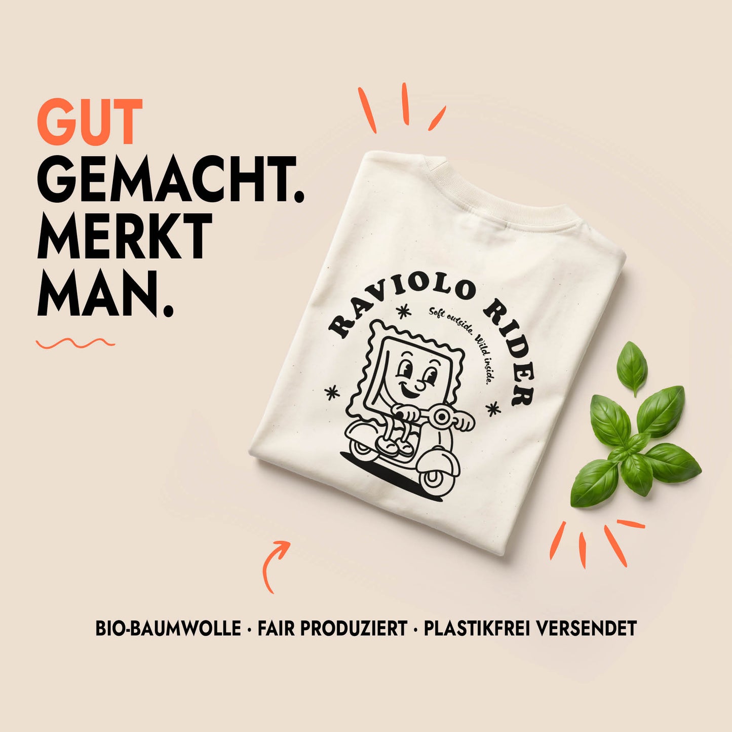 Unisex Oversized T-Shirt Raviolo Rider Rückenprint & Stick