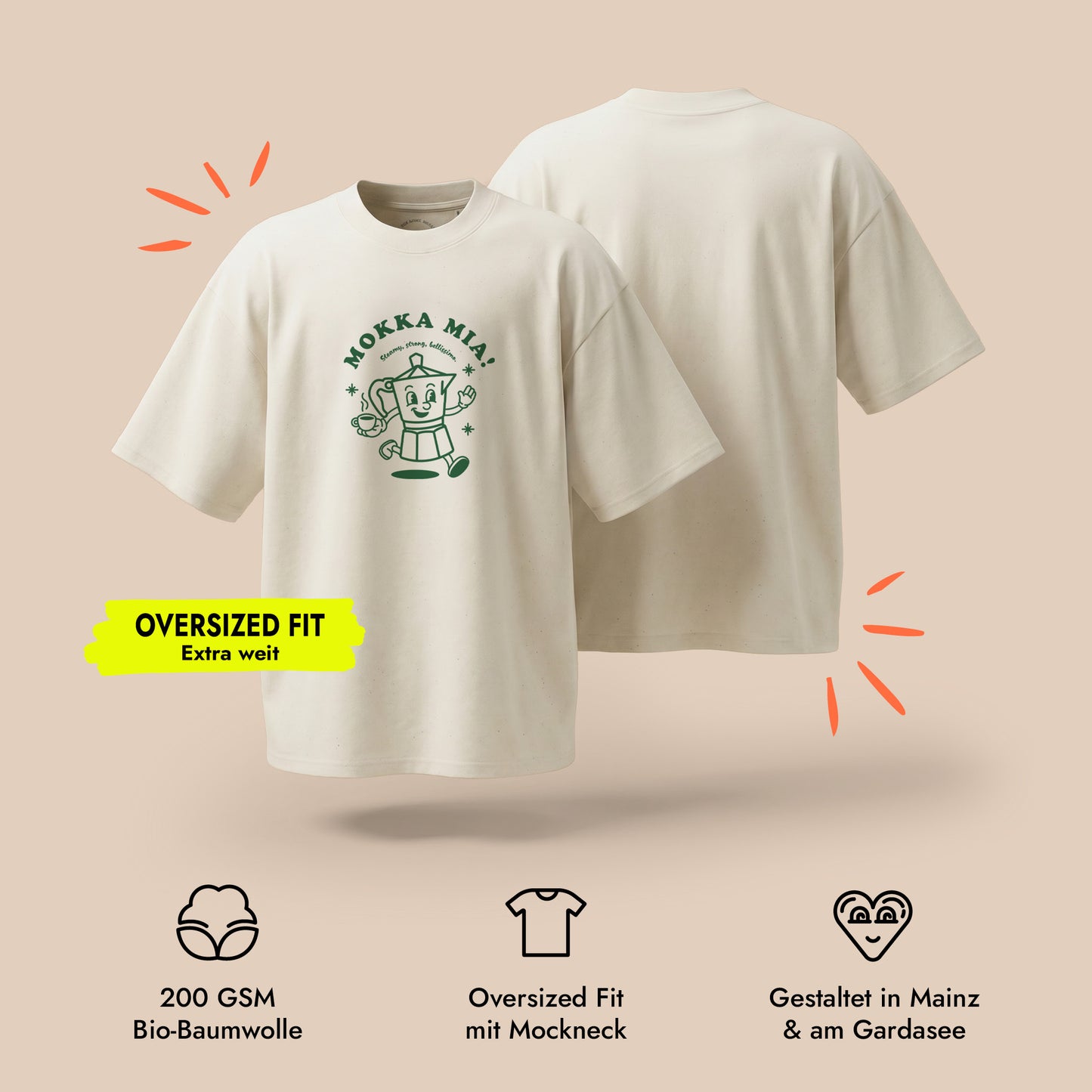 Unisex Oversized T-Shirt Mokka Mia Frontprint
