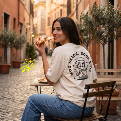 Unisex Oversized T-Shirt Pizza Rider Rückenprint & Stick