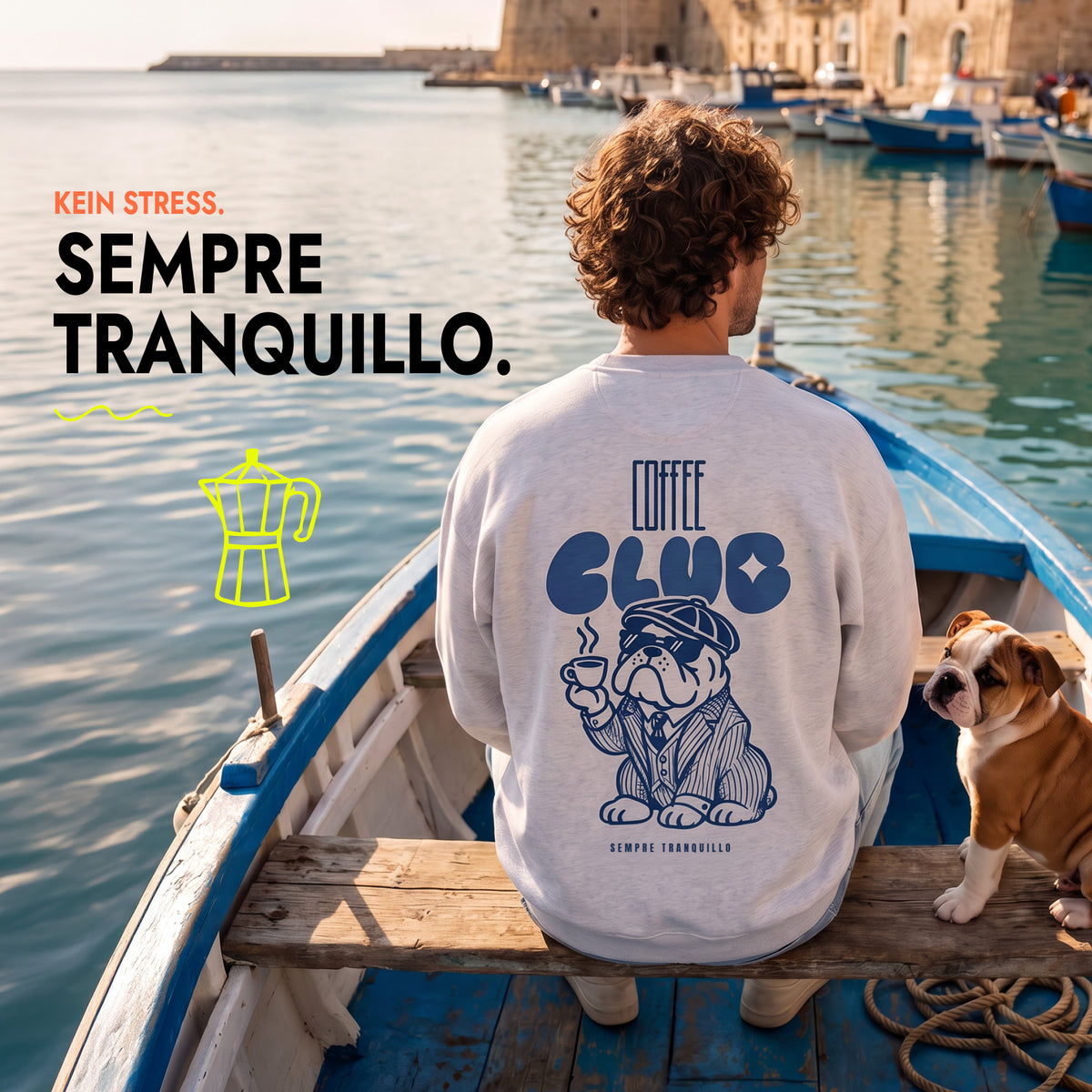 Unisex Oversized Sweatshirt Sempre Tranquillo Rückenprint & Stick
