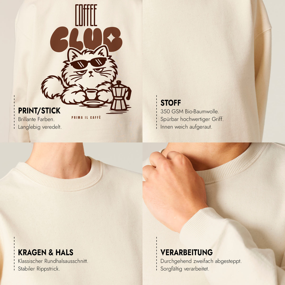 Unisex Oversized Sweatshirt Prima il Caffè Rückenprint & Stick