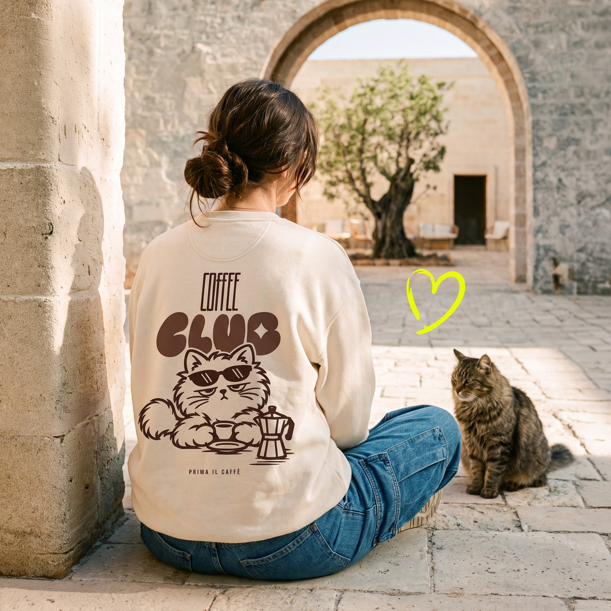 Unisex Oversized Sweatshirt Prima il Caffè Rückenprint & Stick