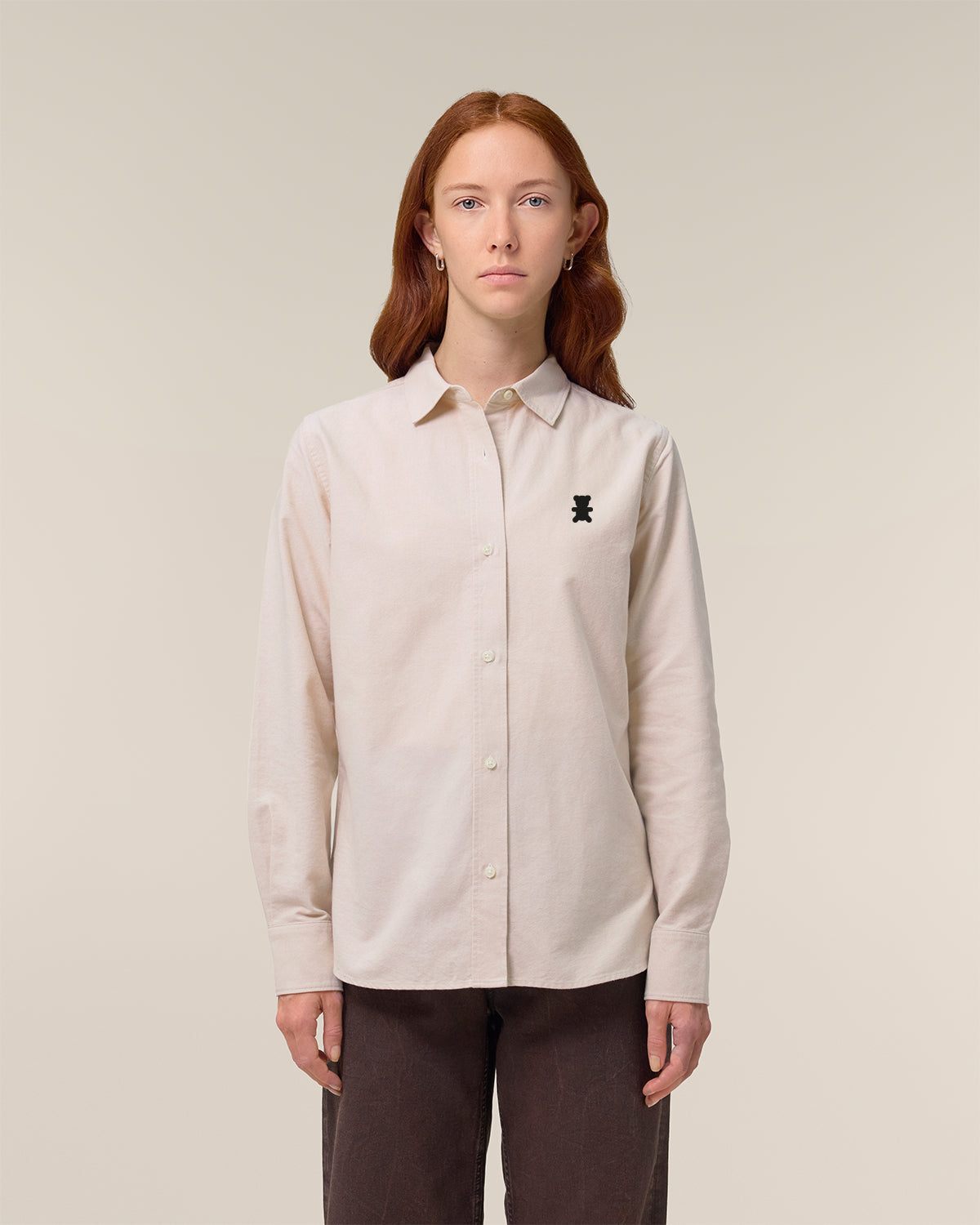 Women Oxford Shirt Teddy Embroidery
