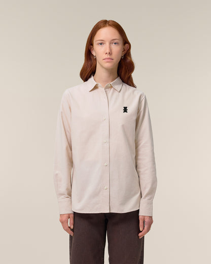 Women Oxford Shirt Teddy Embroidery