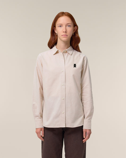 Women Oxford Shirt Teddy Embroidery