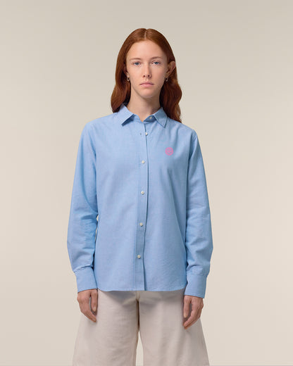 Women Oxford Shirt Smiley Embroidery