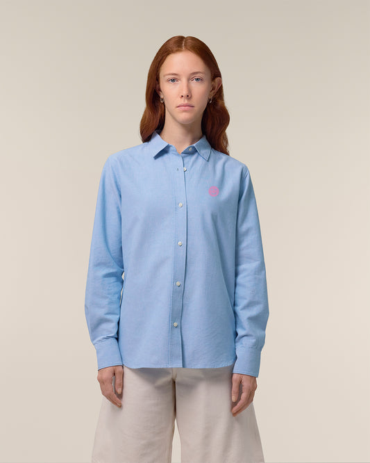 Women Oxford Shirt Smiley Embroidery