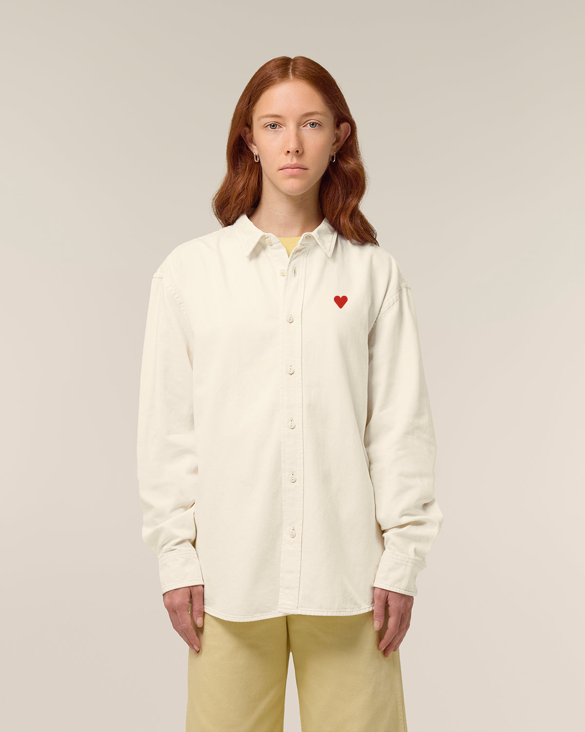 Unisex Worker Shirt Heart Embroidery
