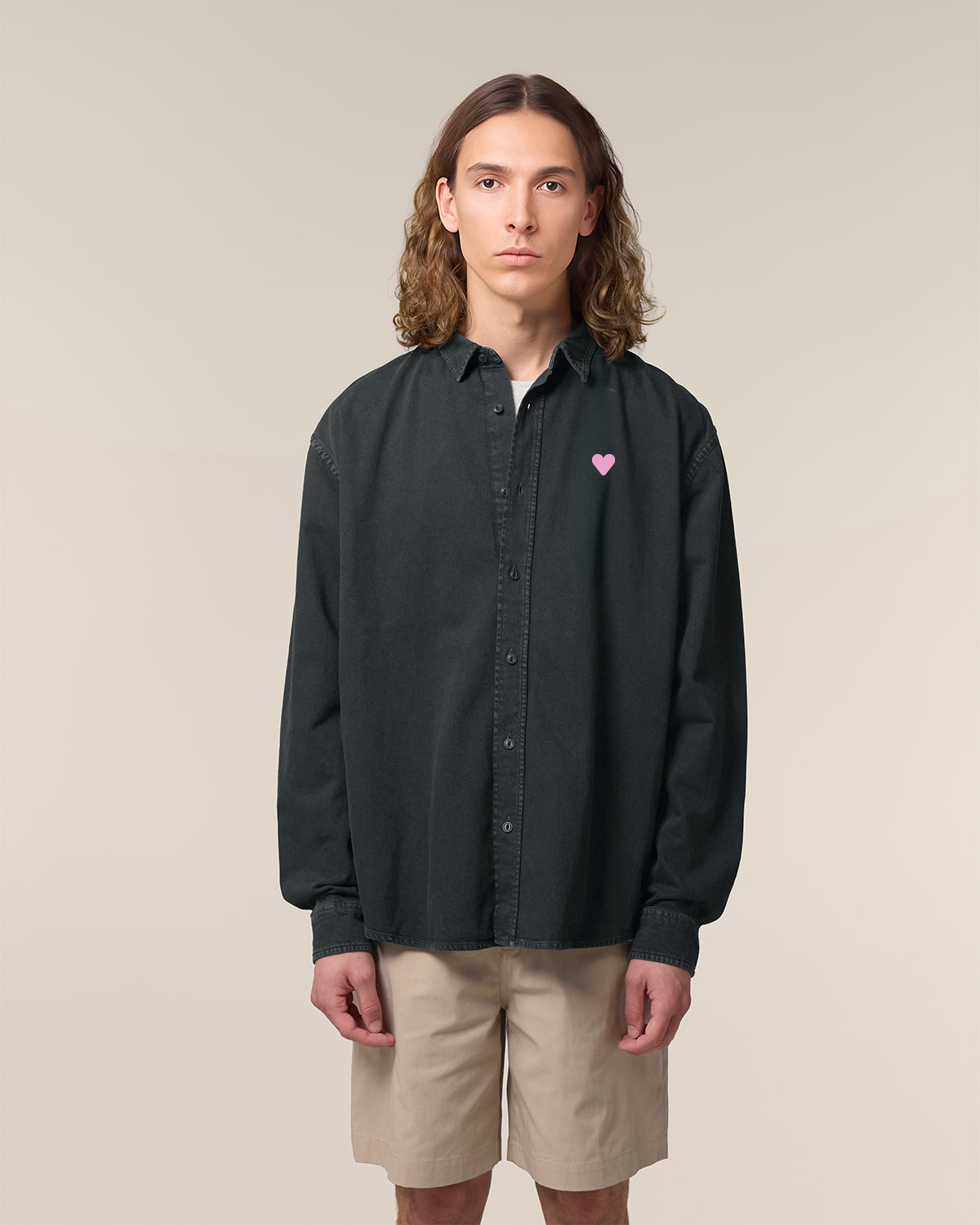 Unisex Worker Shirt Heart Embroidery