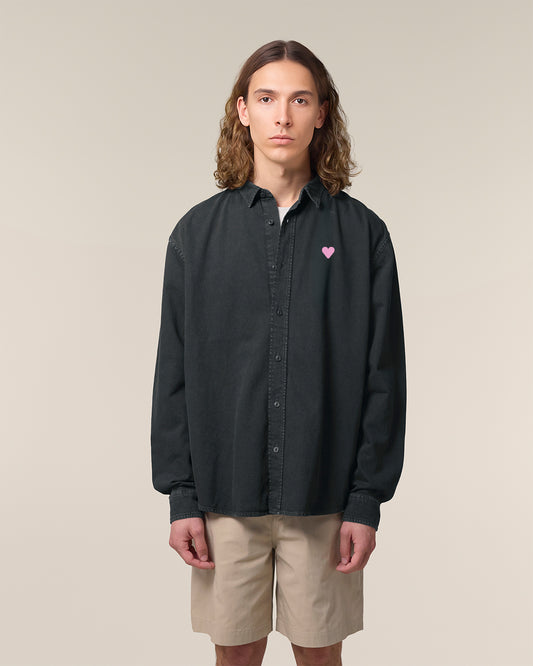 Unisex Worker Shirt Heart Embroidery
