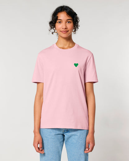 Unisex T-Shirt Green Heart Embroidery