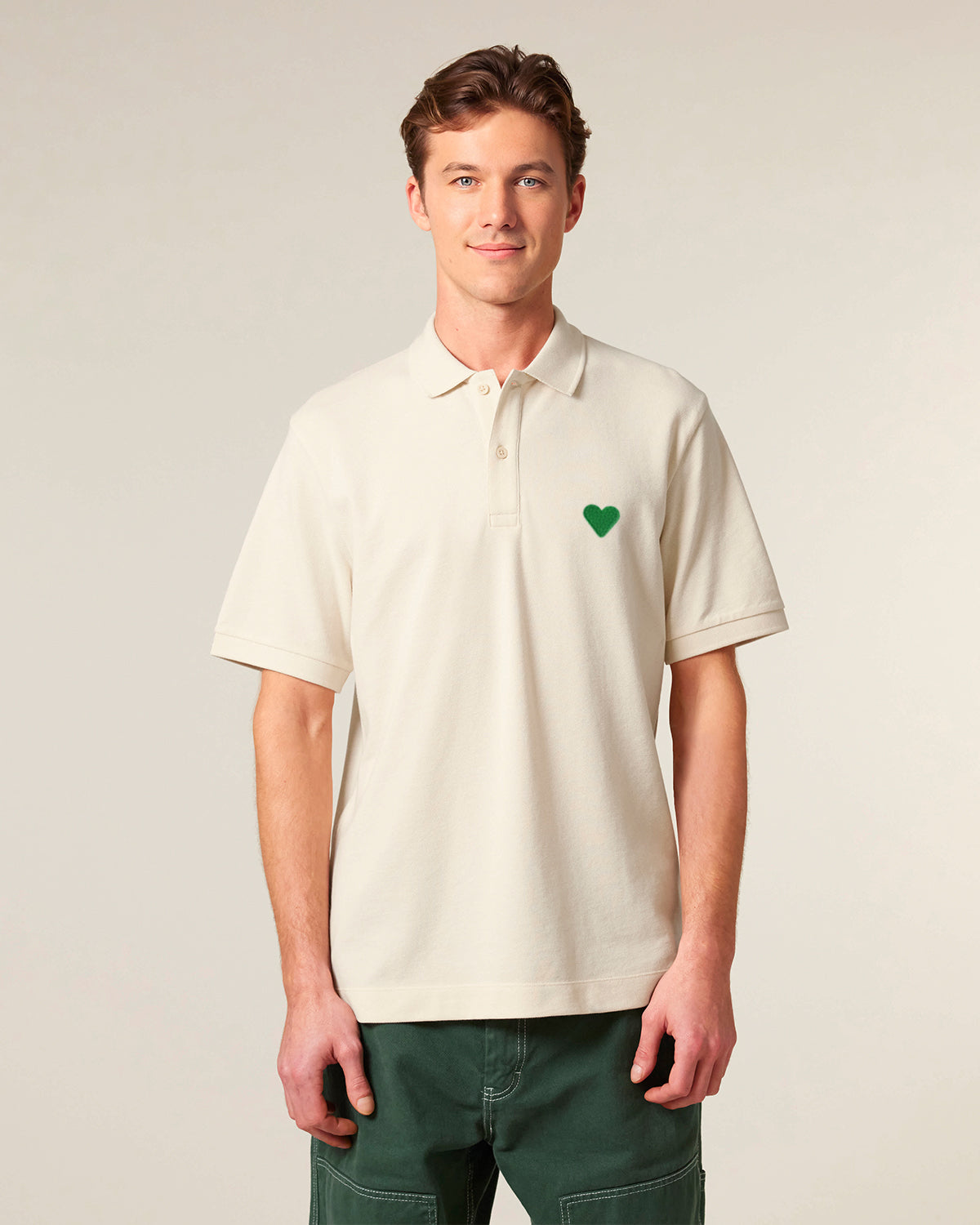 Unisex Shortsleeve Polo Green Heart Embroidery