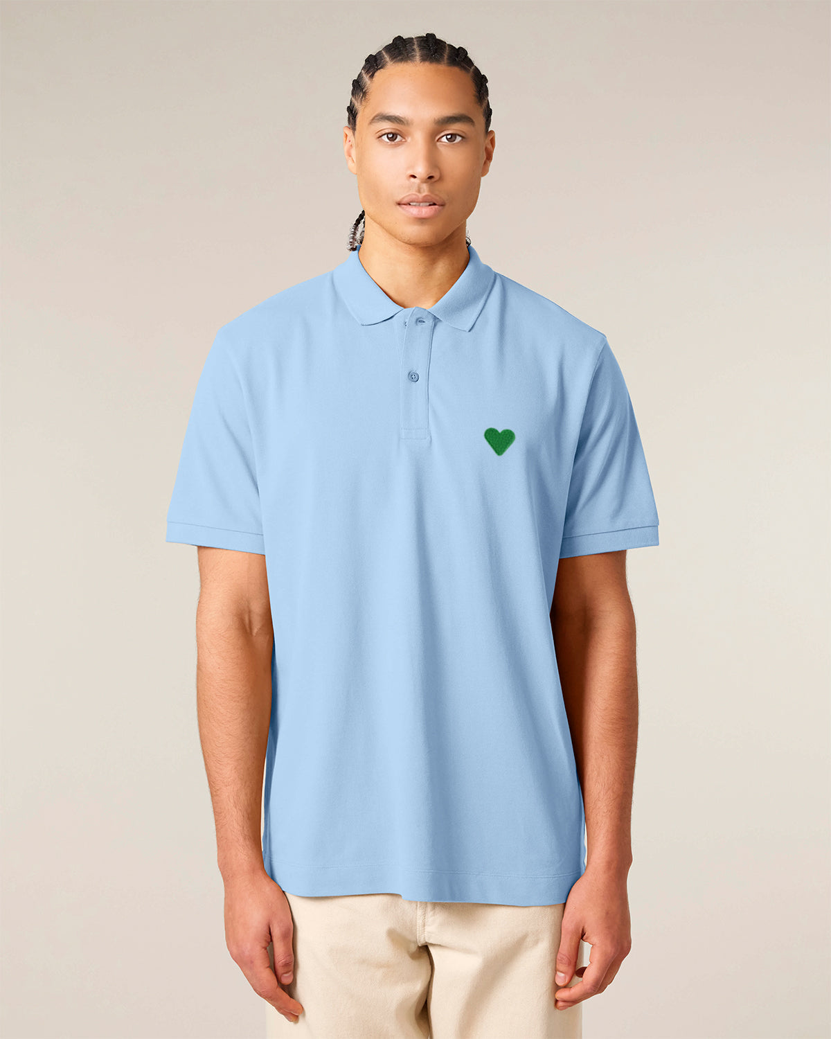 Unisex Shortsleeve Polo Green Heart Embroidery