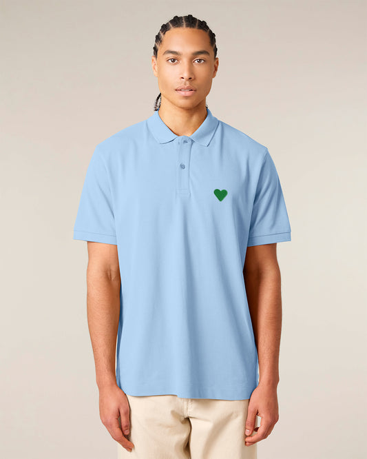 Unisex Shortsleeve Polo Green Heart Embroidery