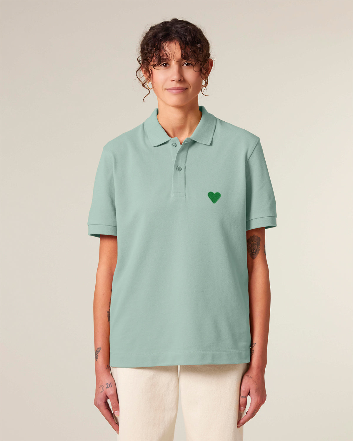 Unisex Shortsleeve Polo Green Heart Embroidery