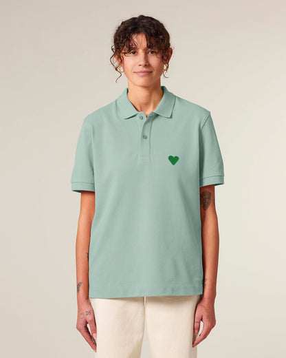 Unisex Shortsleeve Polo Green Heart Embroidery
