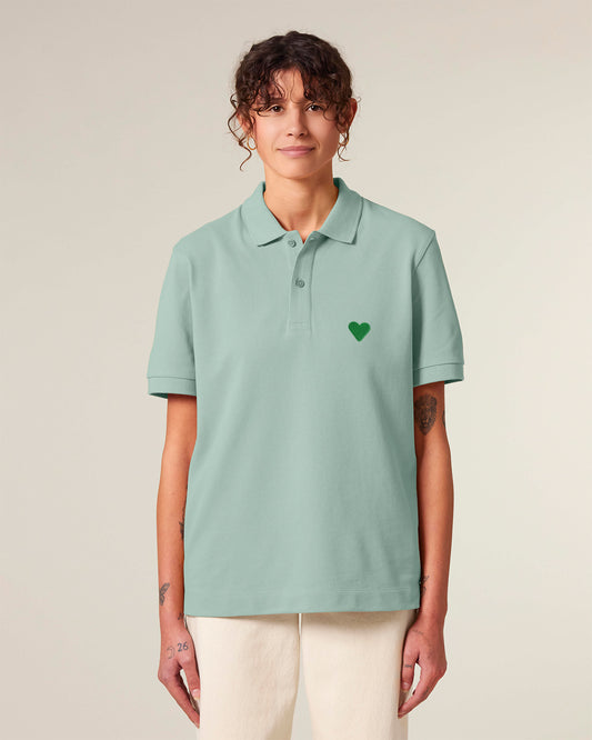 Unisex Shortsleeve Polo Green Heart Embroidery