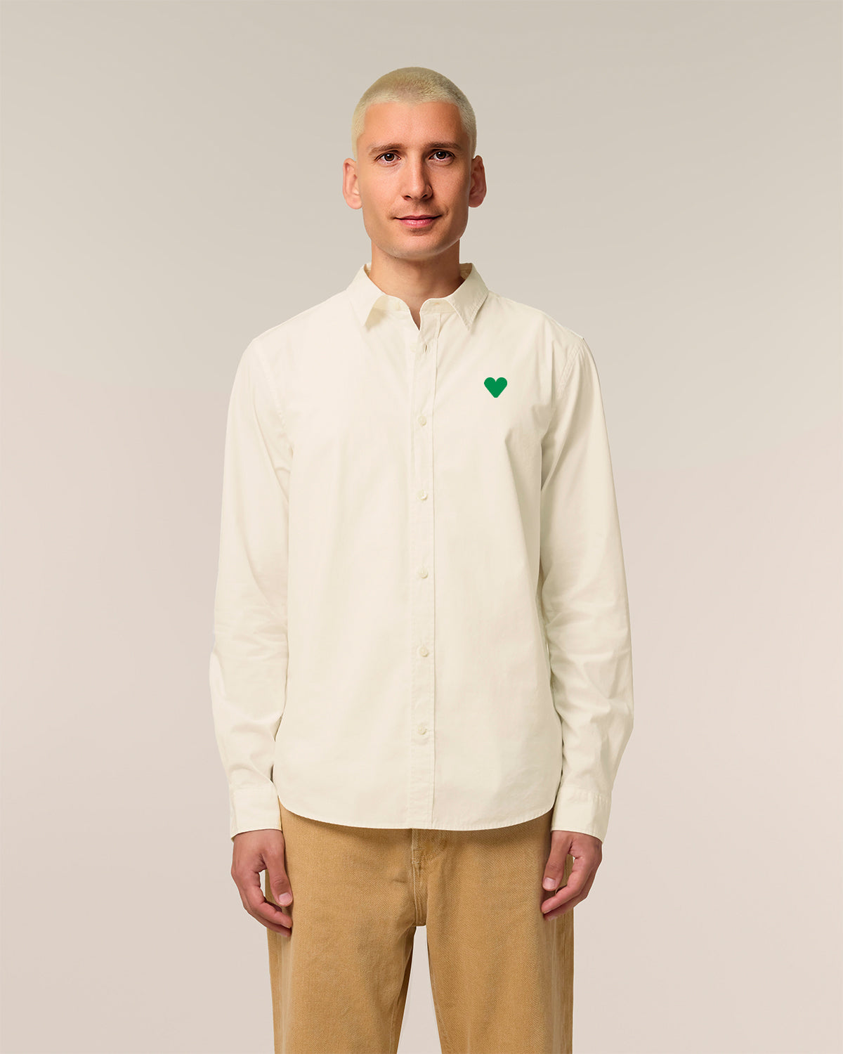 Men Shirt Green Heart Embroidery