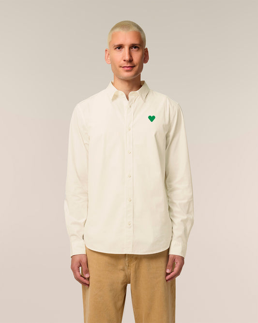 Men Shirt Green Heart Embroidery