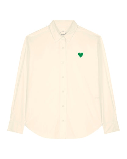 Men Shirt Green Heart Embroidery