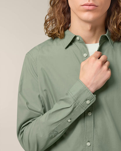 Men Shirt Green Heart Embroidery