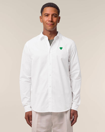 Men Shirt Green Heart Embroidery