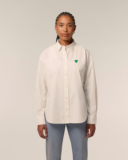 Woman Shirt Green Heart Embroidery