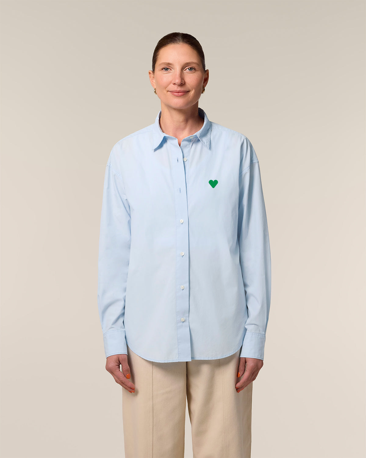 Woman Shirt Green Heart Embroidery