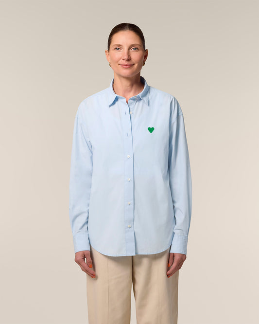 Woman Shirt Green Heart Embroidery