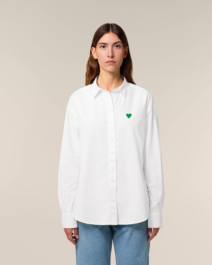 Woman Shirt Green Heart Embroidery