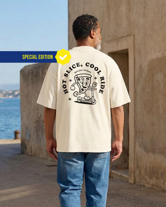 Unisex Oversized T-Shirt Pizza Rider Rückenprint & Stick