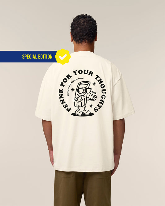 Unisex Oversized T-Shirt Penne for Your Thoughts Rückenprint & Stick