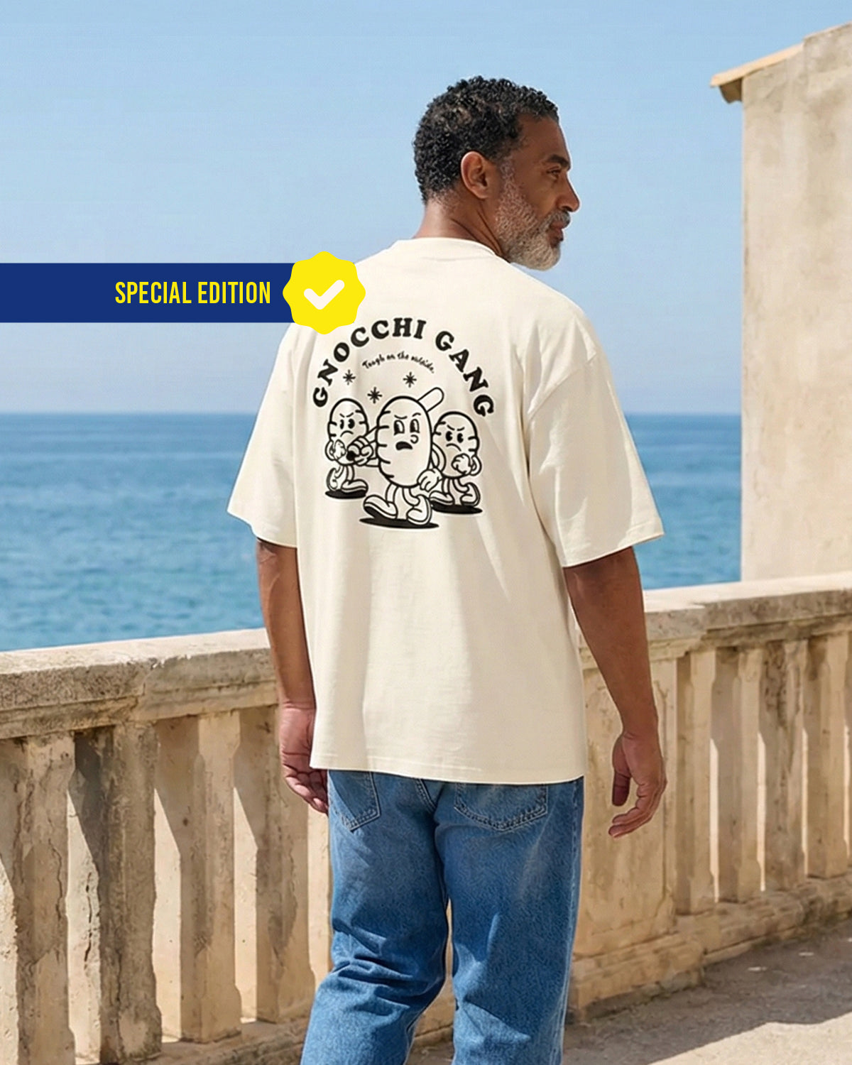 Unisex Oversized T-Shirt Gnocchi Gang Rückenprint & Stick